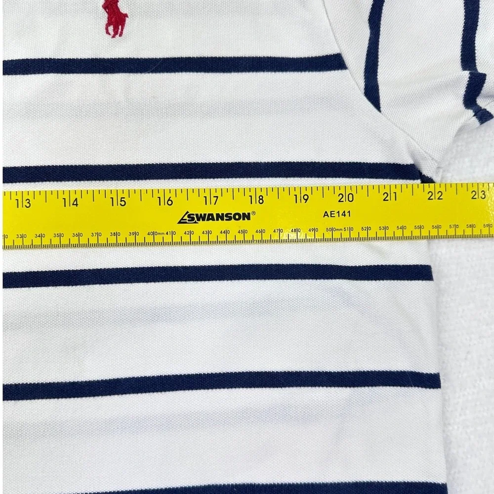 Polo Ralph Lauren Polo Shirt Mens L White/Blue Striped Cotton Pony Pique Golf